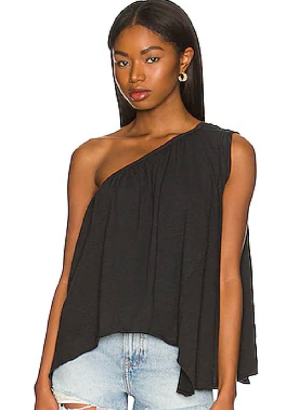 Free People asymmetric Black One-Shoulder Draped swing women’s Tank Top small